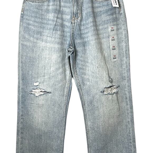 Old Navy Jeans Girls Size 14 Blue High Rise Straight Leg Light Distressed NWT - Picture 4 of 10